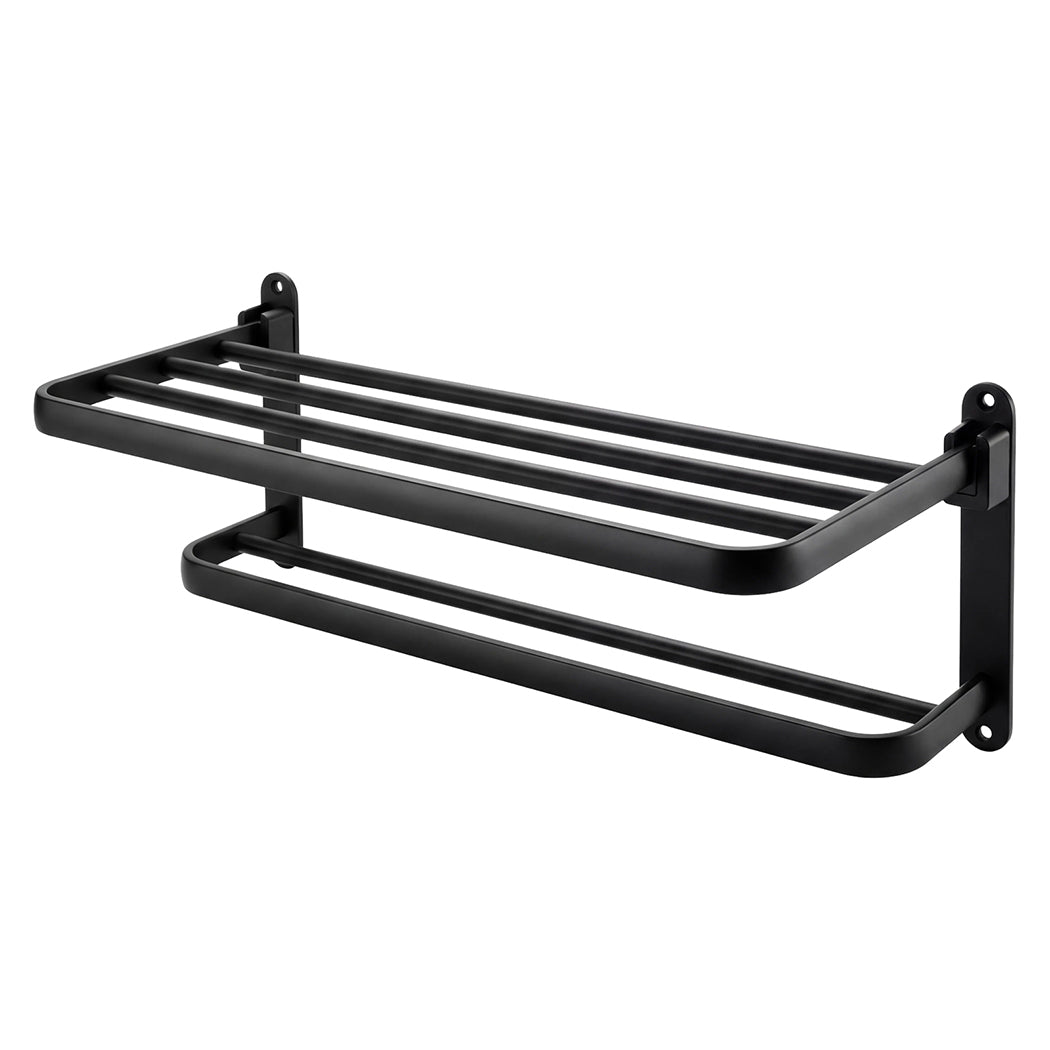 Double Towel Rack Wall Mounted Matte Black | Simpledeals