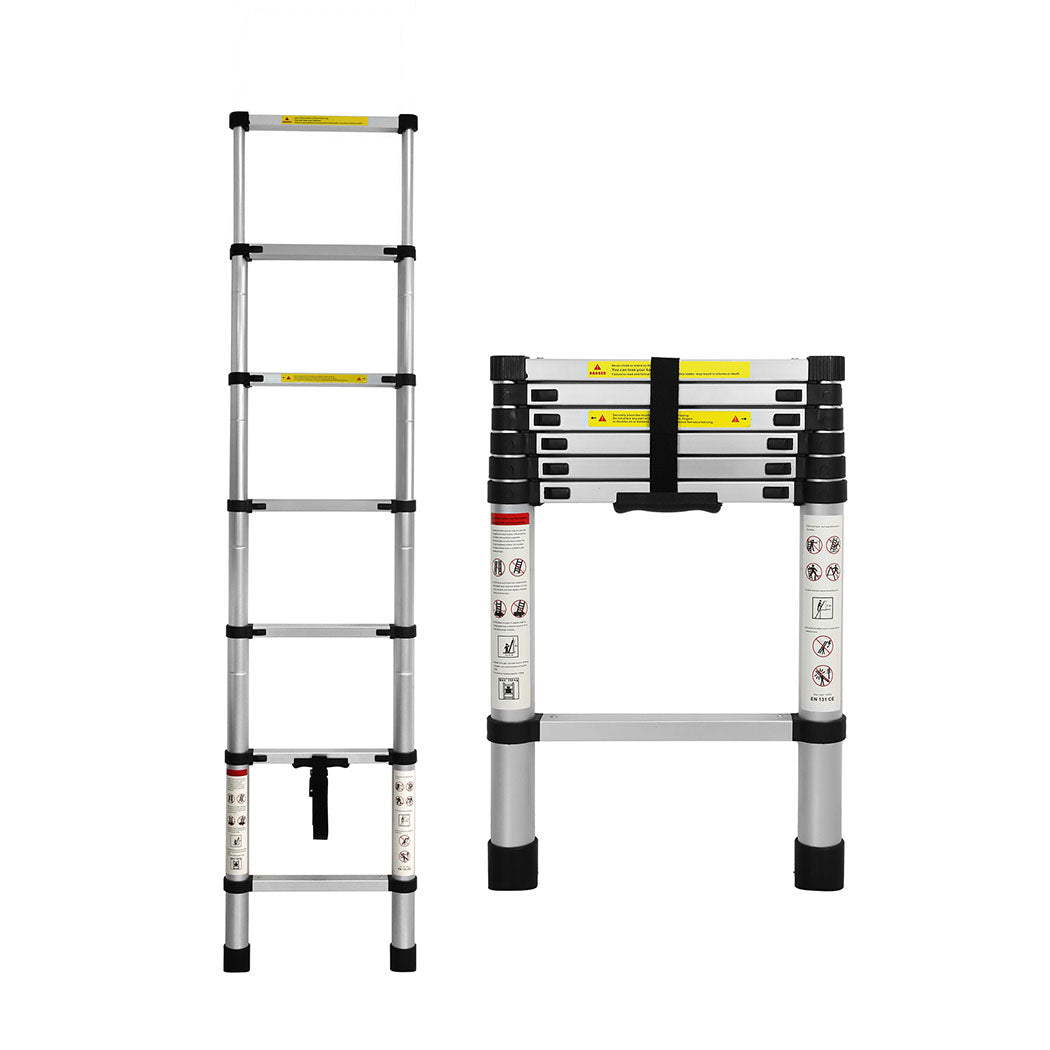 2m Multipurpose Telescopic Ladder Aluminium Silver Extendable