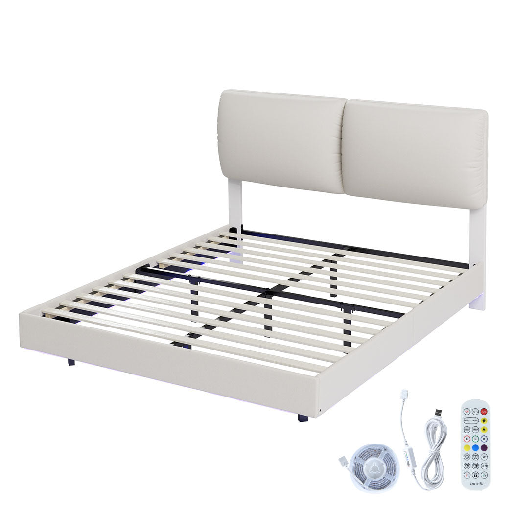 Double Floating Bed Frame With Sturdy Support