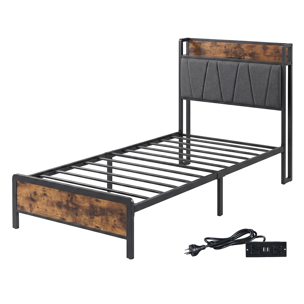 Single Bed Frame Industrial Storage 207x91.5x105cm