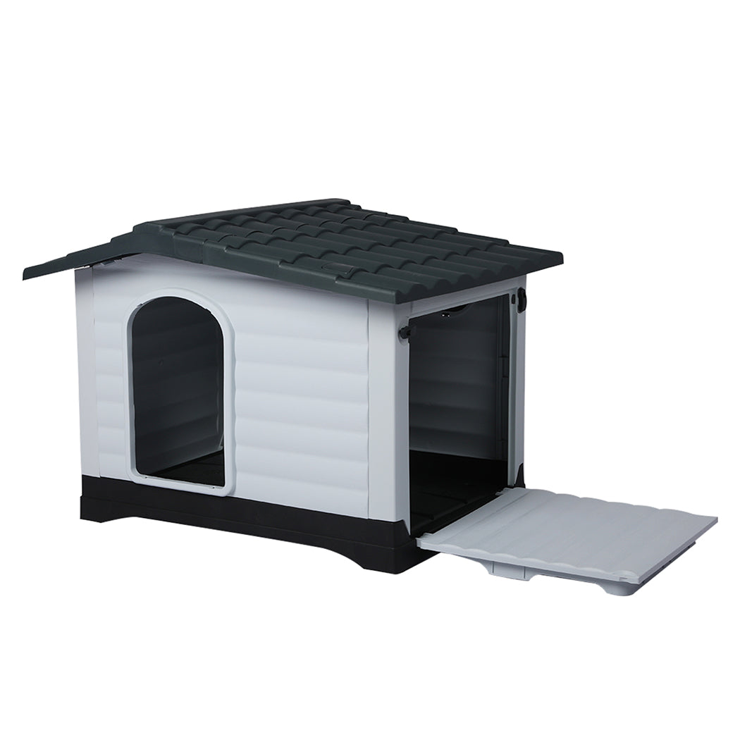 Plastic Dog Kennel House Weatherproof Pet Shelter Indoor Outdoor Grey