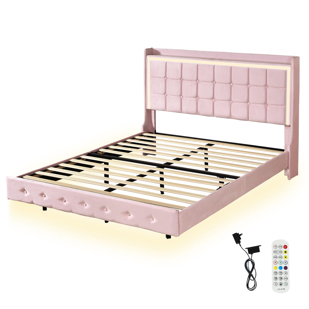 Queen Floating Bed Frame With Wooden Slat