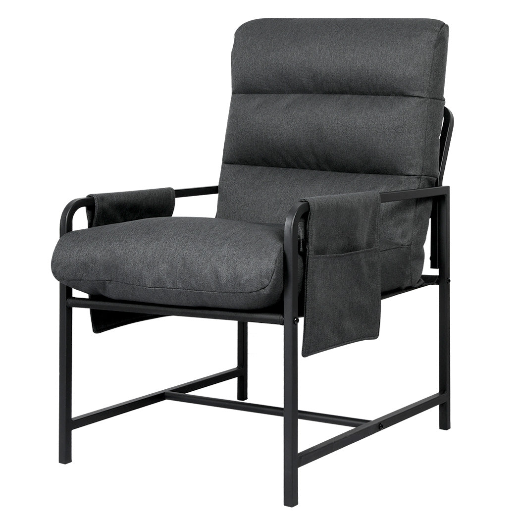 Grey colour - Functional Metal Framed Lounge Chair Linen in Dark Grey  Scandi