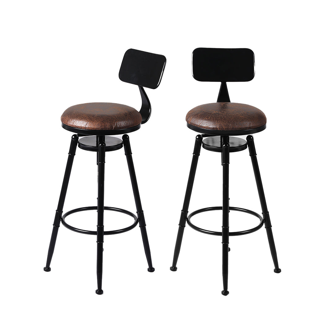 Wooden finish - Premium 2x Bar Stool Kitchen Wooden PU  Adjustable Height Classic