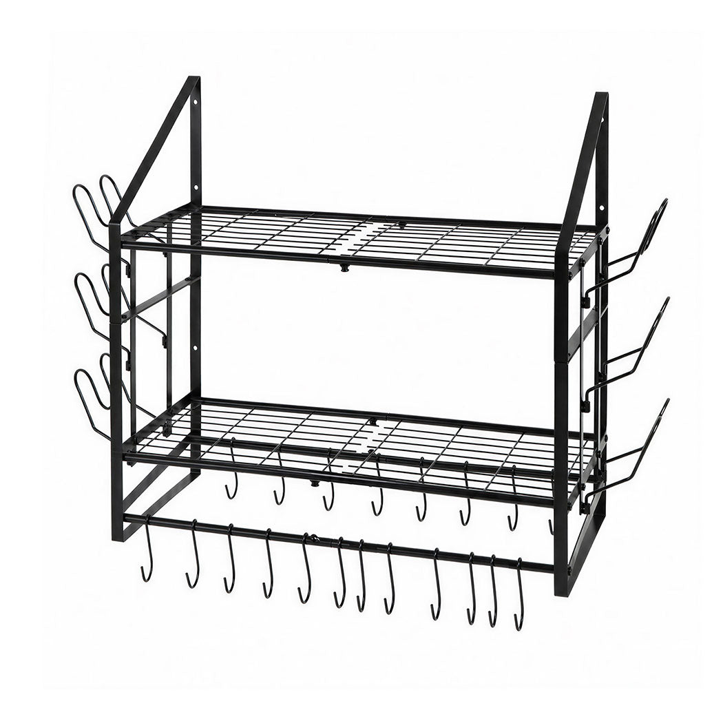 Wall Mounted Pot Rack 2 Tier 20 Hooks | Simpledeals