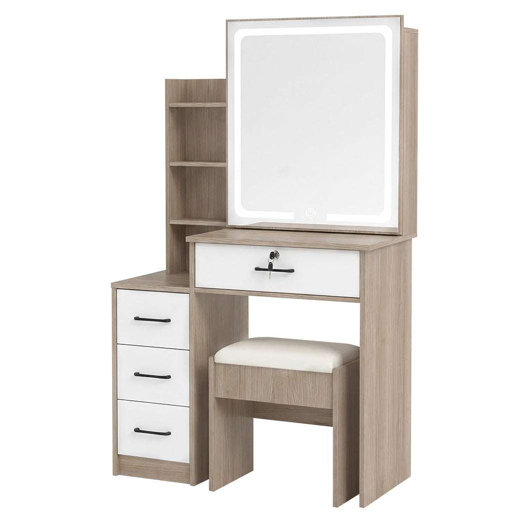 LED Vanity Dressing Table Stool Set Natural | Simpledeals