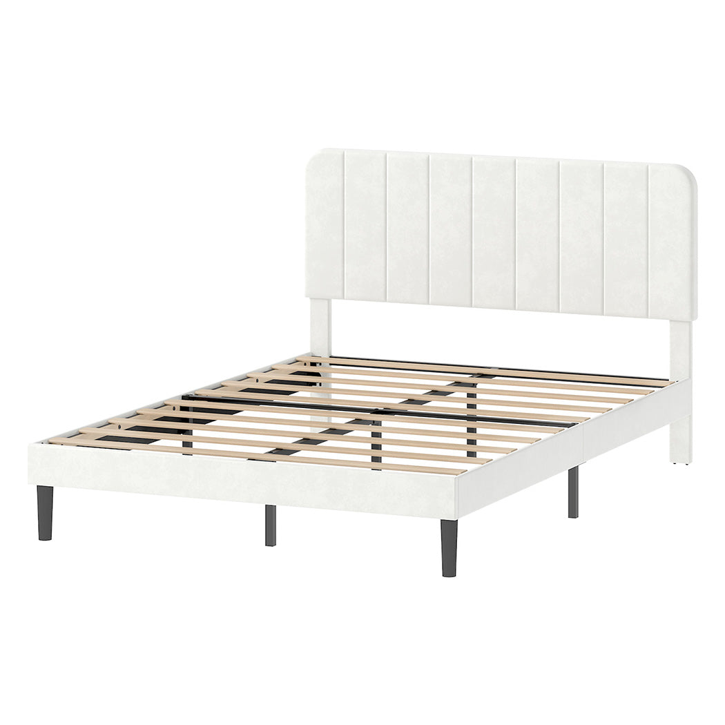 Double Bed Frame Upholstered White 190x139.5x113cm