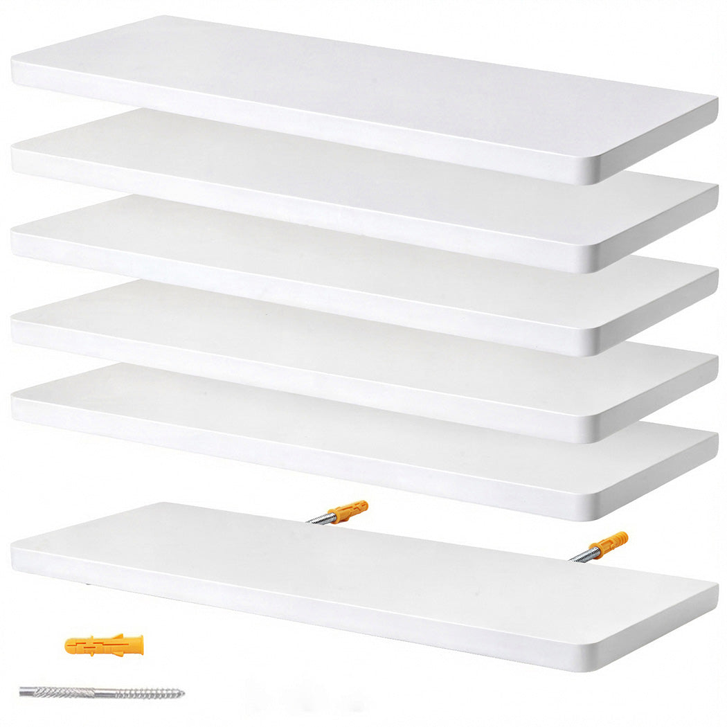 Floating Wall Shelves 6 Pack White MDF | Simpledeals