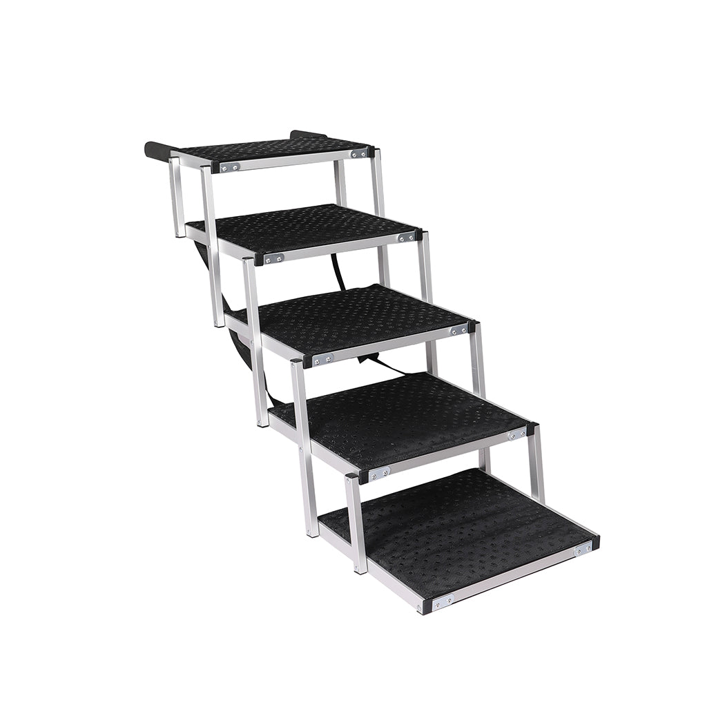 5-Step Dog Ramp Adjustable Height Black Portable Pet Stairs for Dogs