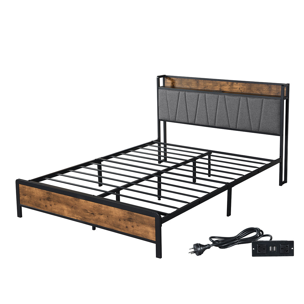 id11&12 - Tufted Double Bed Frame With USB Charging Headboard