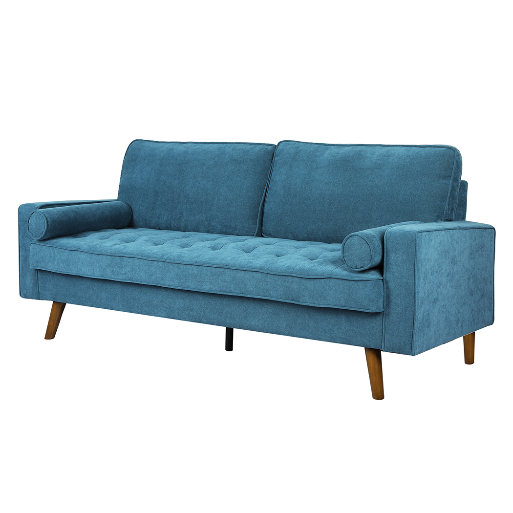 Stylish Fabric Sofa Armchair 3 Seater Couch Blue 191cm Wide