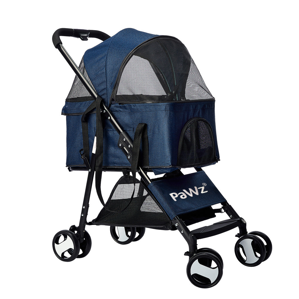 Large Pet Stroller Dog & Cat Carrier Blue Foldable Travel Pushchair