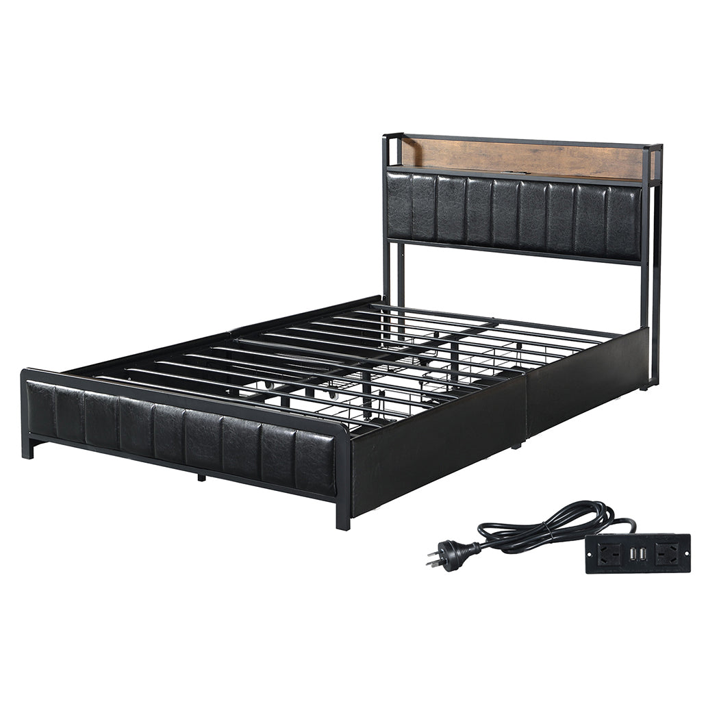 Double Bed Frame Storage Drawer 208x140x101cm