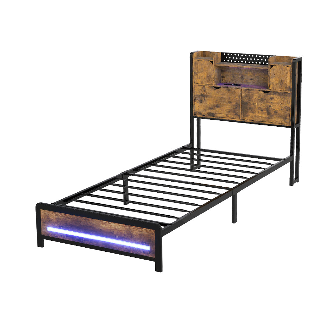 Single Bed Frame Storage Industrial 209x92x109cm