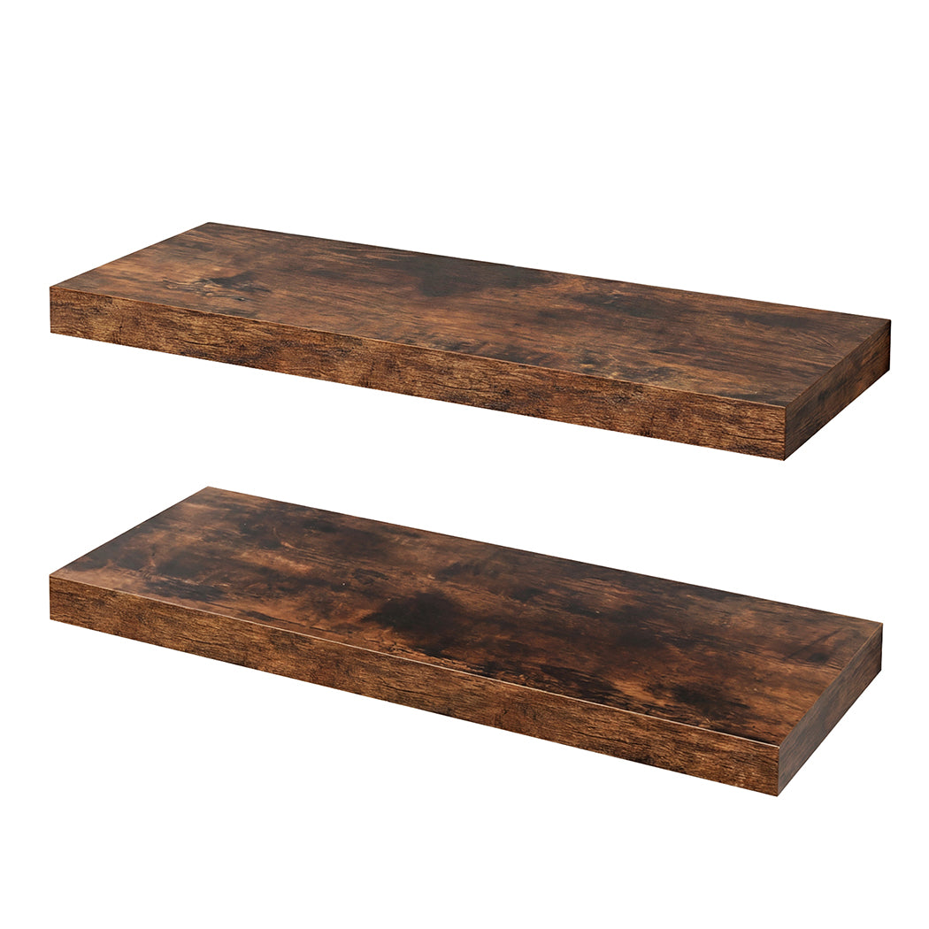 Floating Wall Shelves Set of 2 Brown MDF | Simpledeals