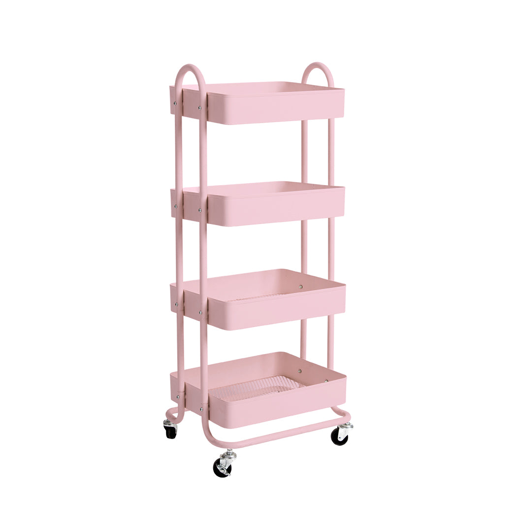 Pink colour - 4 Tiers Kitchen Trolley Cart Steel Storage Rack Shelf Organizer Pink