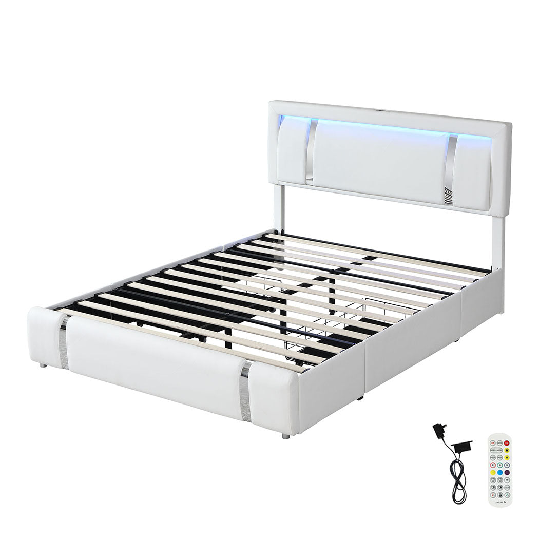 Double Bed Frame With Adjustable Headboard White Timber Design