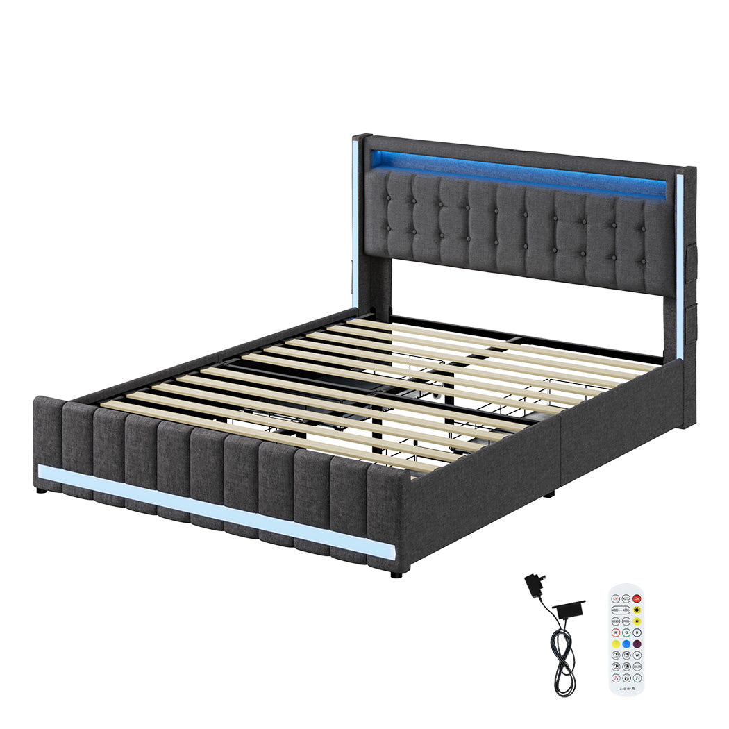 Queen Bed Frame With Solid Timber Slats And Sturdy Wooden Base