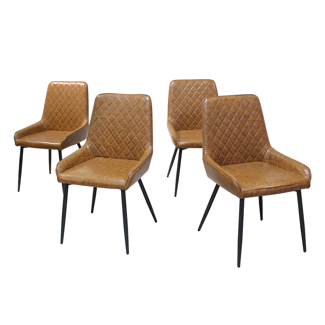 Leather finish - Compact Dining Chairs x 4 Padded Seat PU Faux Leather  High Back