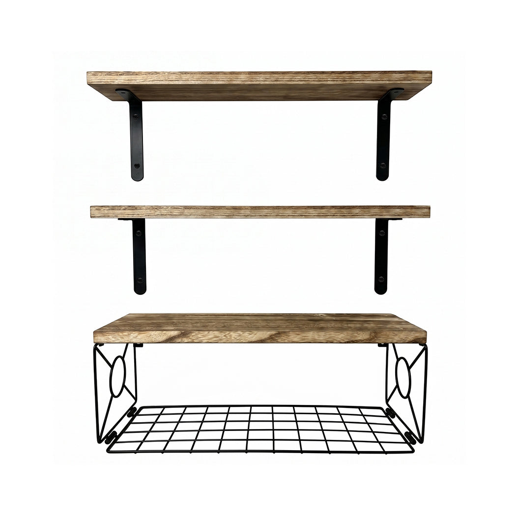 Floating Wall Shelves Set 3pc Basket Storage | Simpledeals