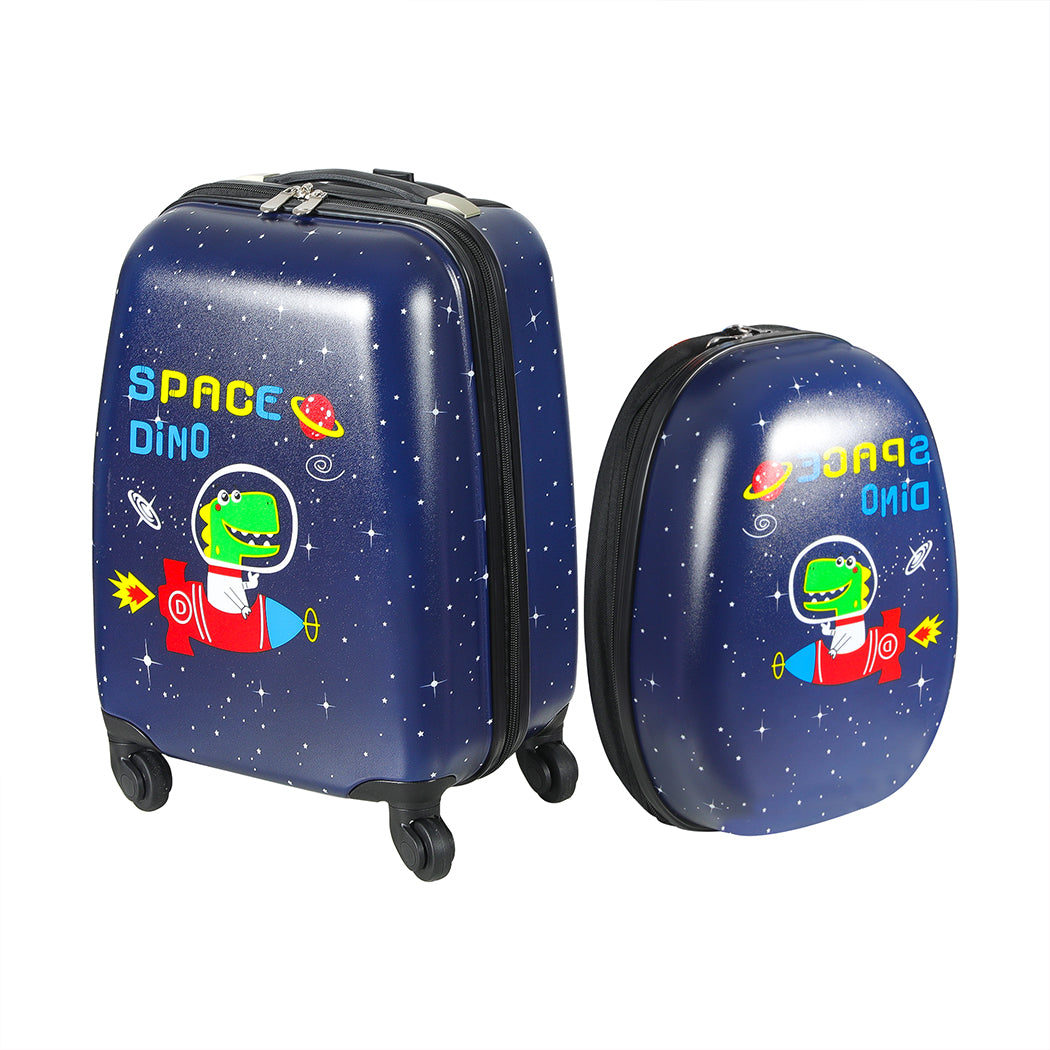 2-Piece Kids Luggage Set 16" & 13" Space Dino Travel Suitcase