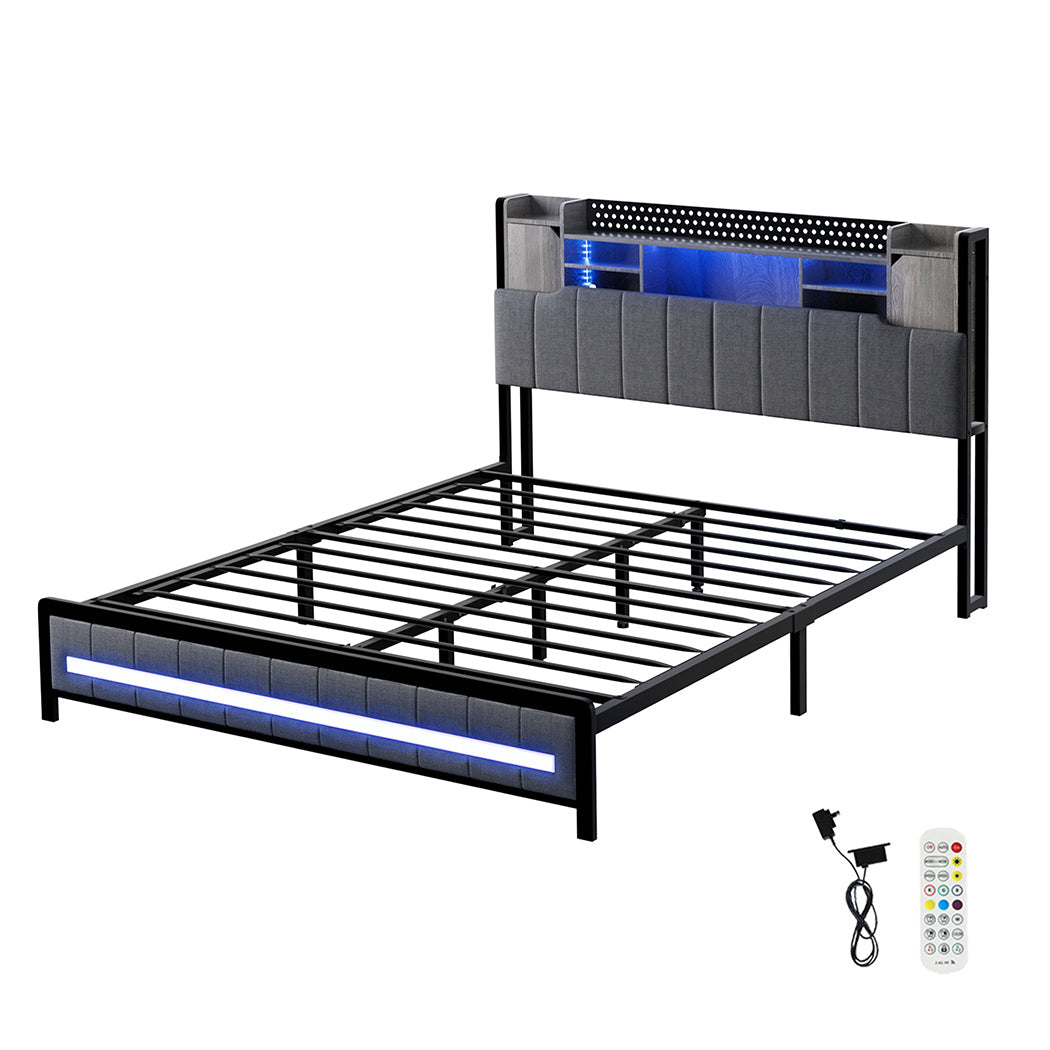 id13&14 - Queen Bed Frame With Storage Headboard And RGB LED Lighting