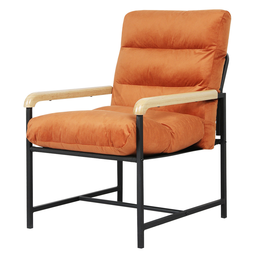Orange colour - Premium Metal Framed Lounge Chair Velvet in Orange  High Back Support