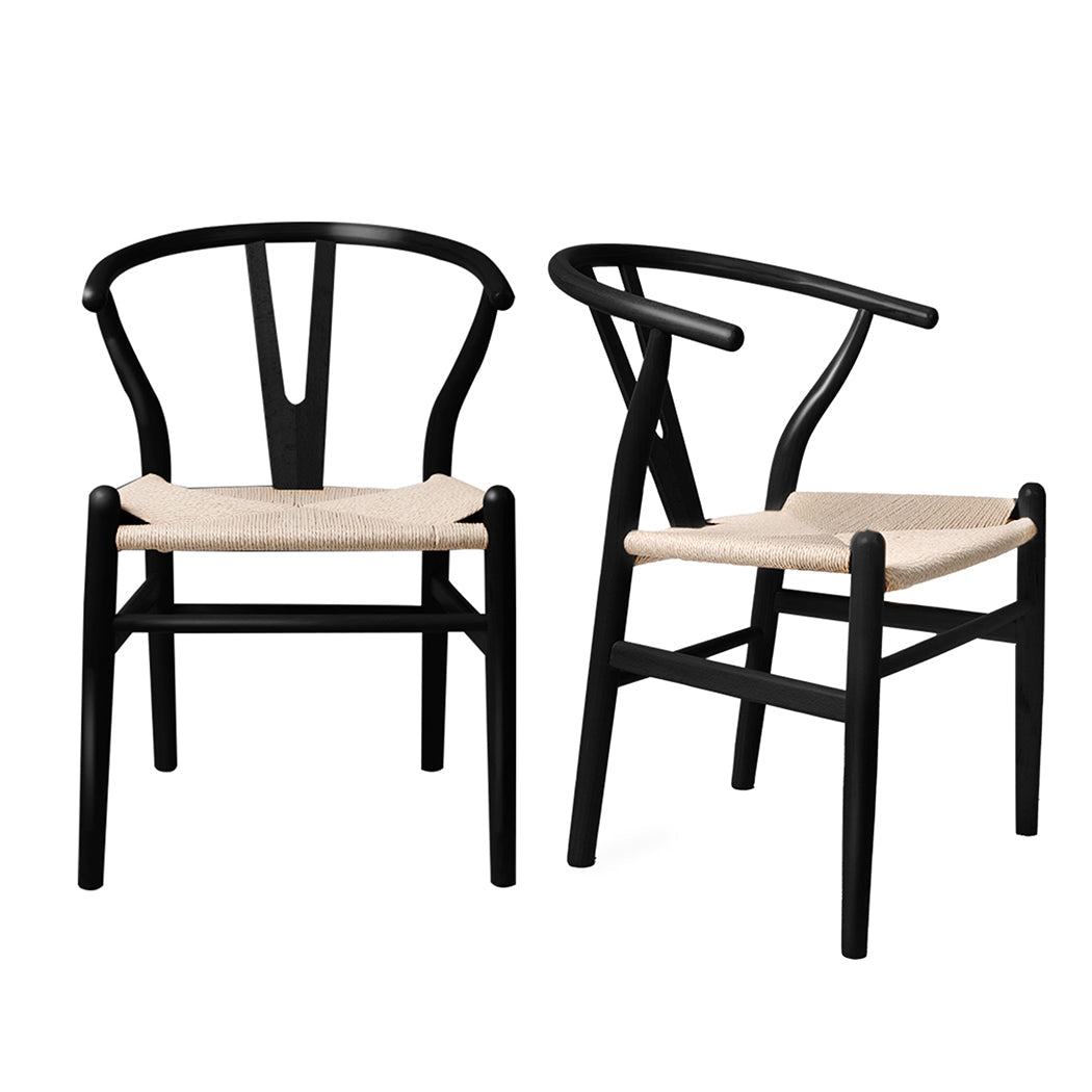 Black colour - 2x Dining Chairs Wooden Hans Wegner Chair-Black