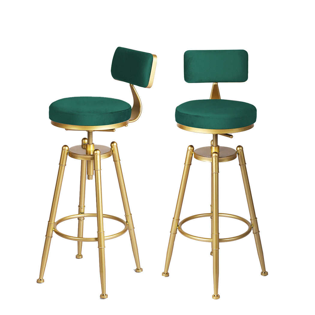 Green Velvet Bar Stool Adjustable Swivel Kitchen Counter Chair Footrest