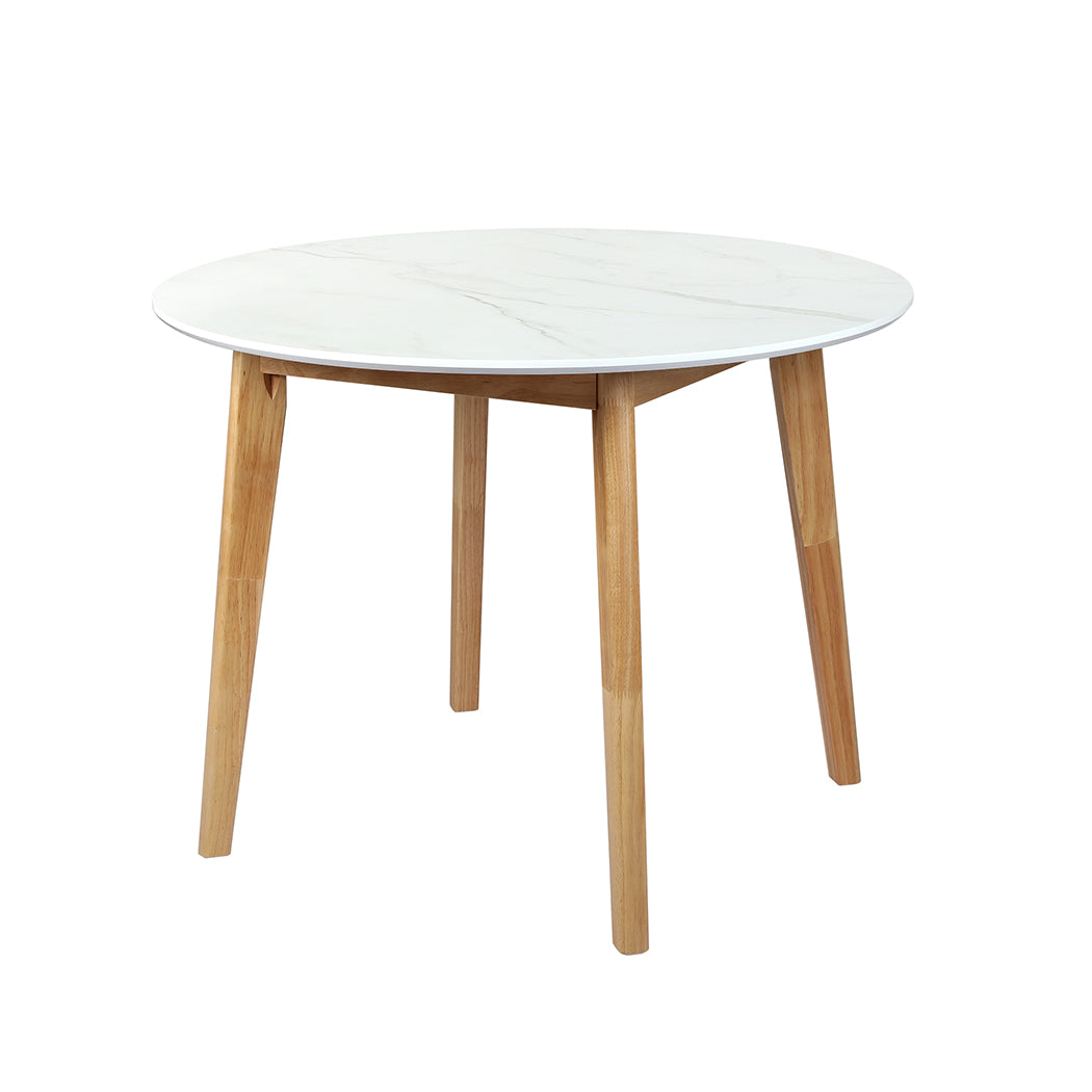 100Cm - Modern Dining Table Round Rubberwood Base 100cm White 100 CM  Soft