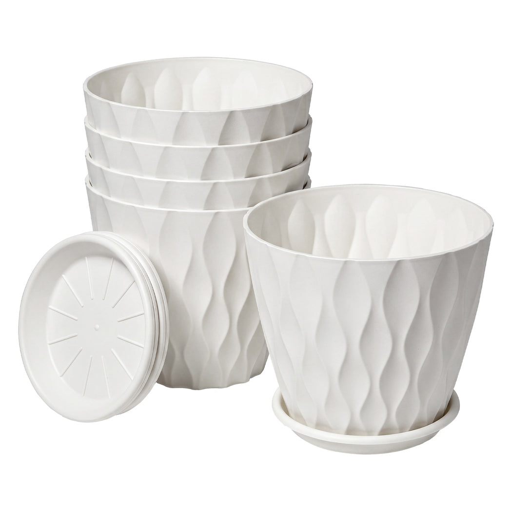 White Plastic Plant Pots 8 Inch Set 5 | Simpledeals