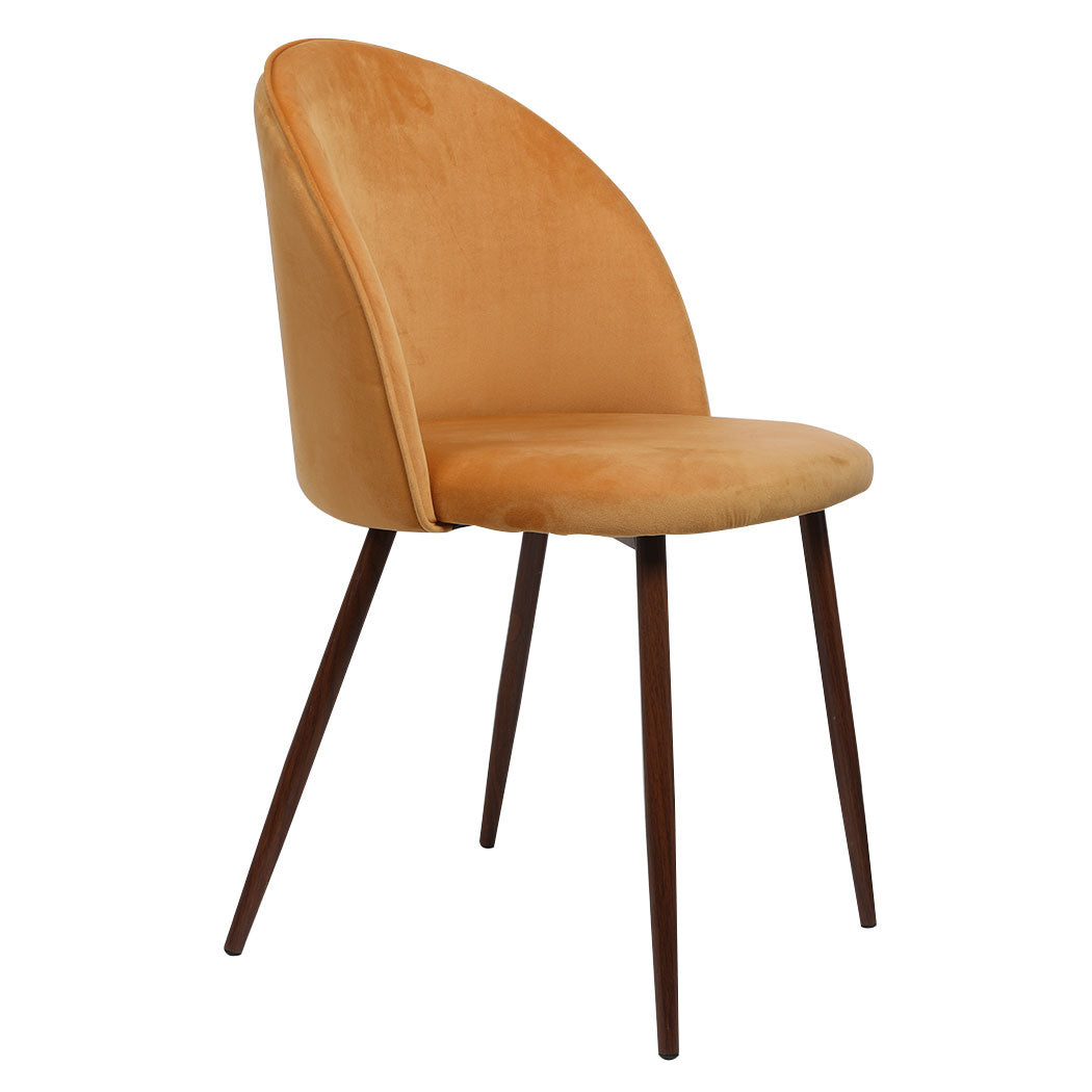 2x Mustard Velvet Dining Chairs Set Modern Upholstered Steel Leg Accent Chairs