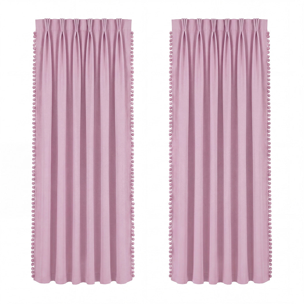Pink Blackout Curtains Pom Pom 132x160cm | Simpledeals