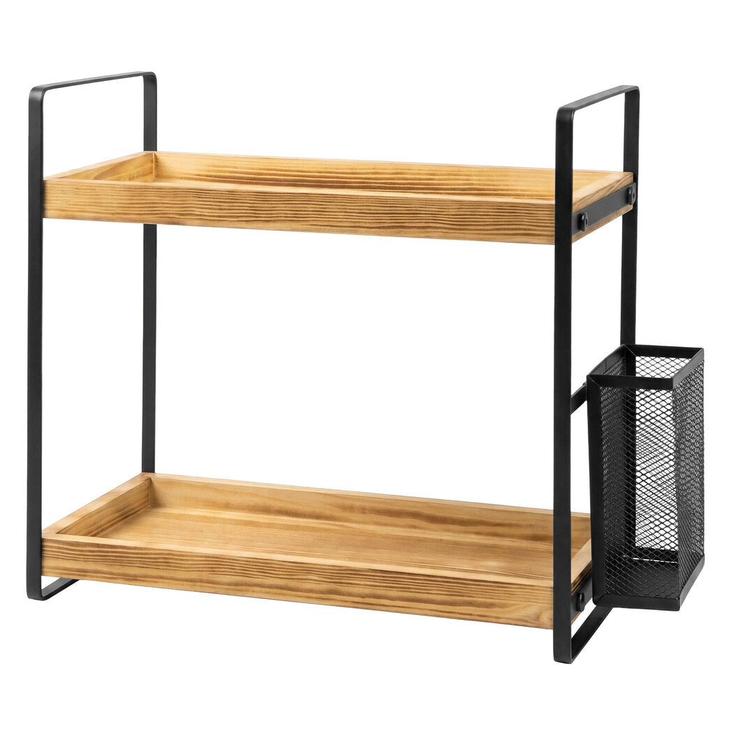 2-Tier Countertop Organiser Pine Wood Shelf | Simpledeals