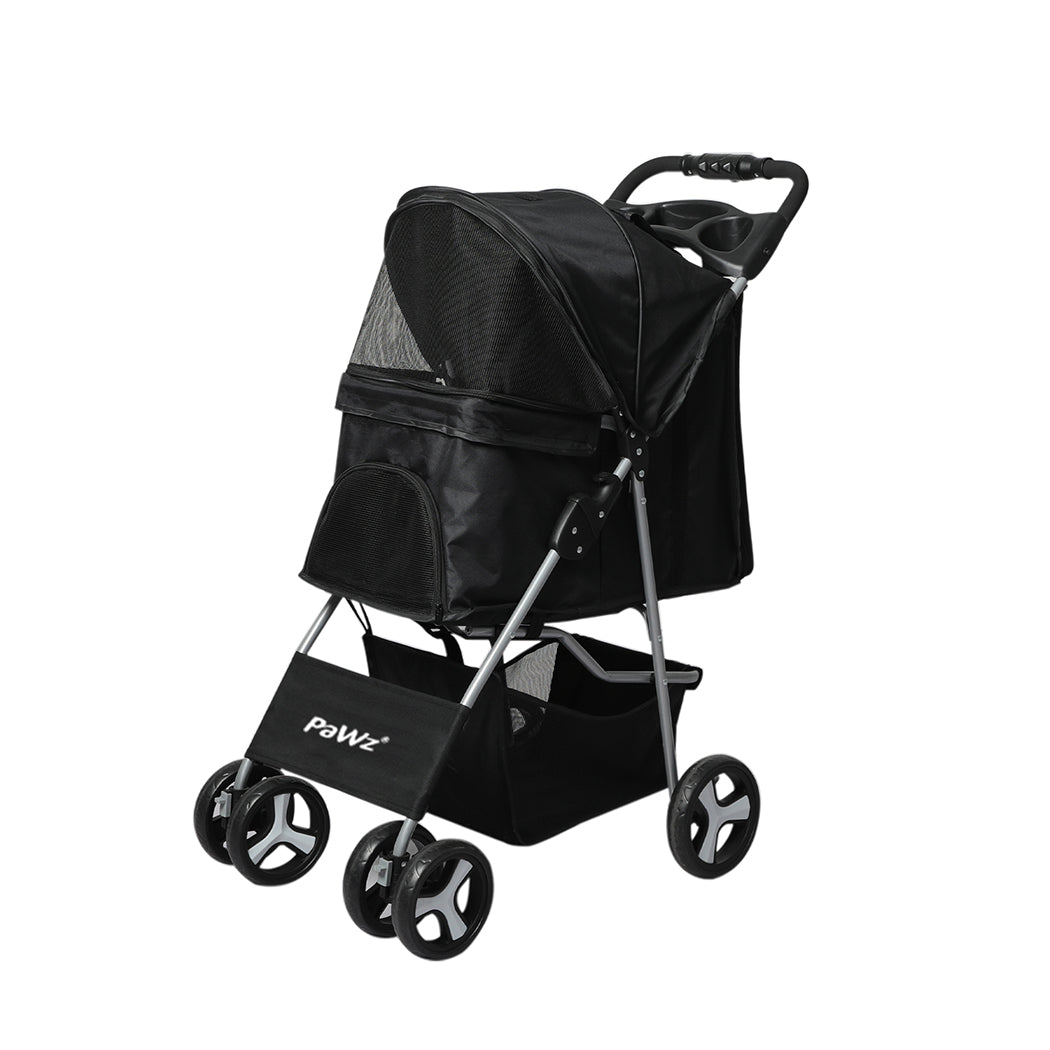 4-Wheel Pet Stroller Dog Cat Cage Travel Carrier Foldable Black
