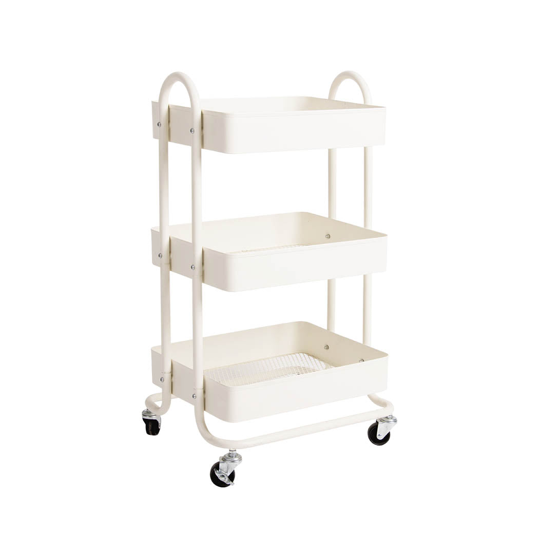 SC4 id - 3 Tier Storage Trolley Steel Rolling Cart White