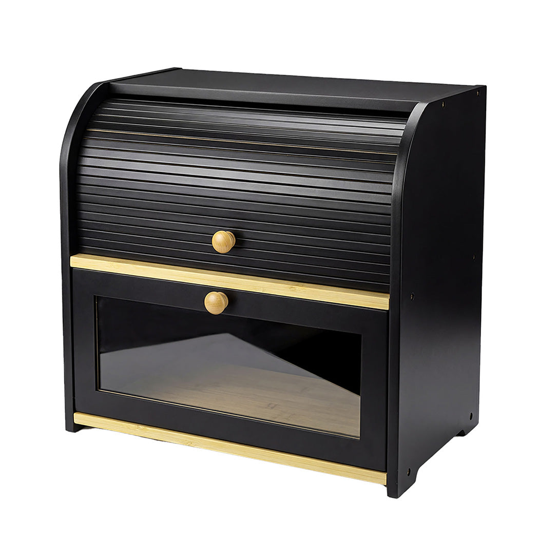Bamboo Bread Bin 2 Tier Roll Top Kitchen Storage | Simpledea