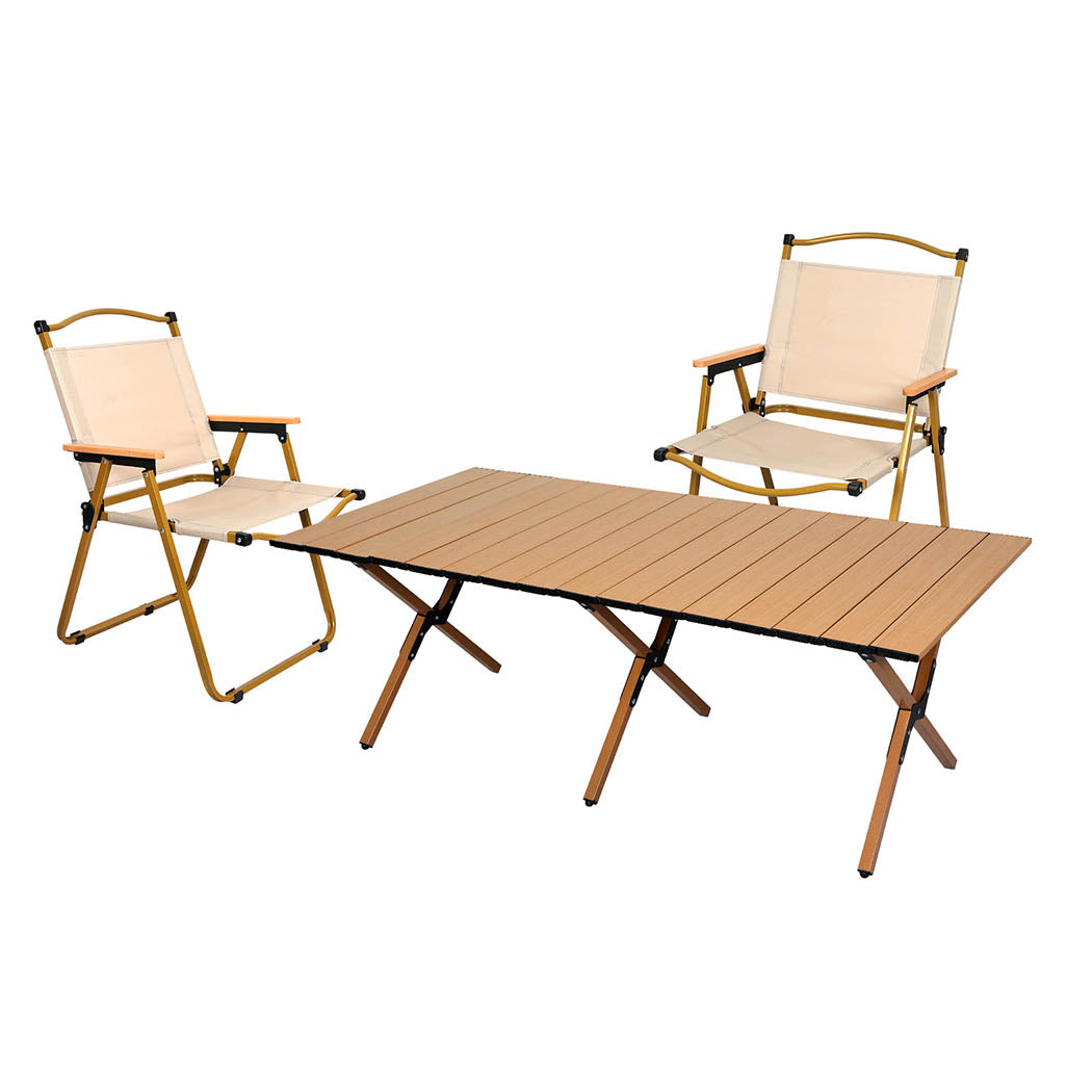 Folding Camping Table and Chairs Set Portable Outdoor Picnic Oak Set