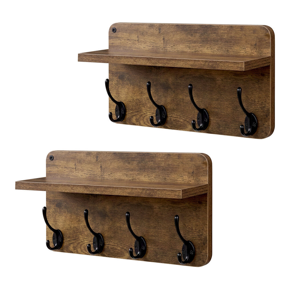 Wall Mounted Coat Rack Shelf Hooks Set 2pc | Simpledeals