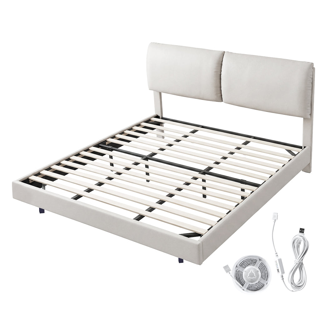 Floating Bed Frame With LED Light 220x187x96cm