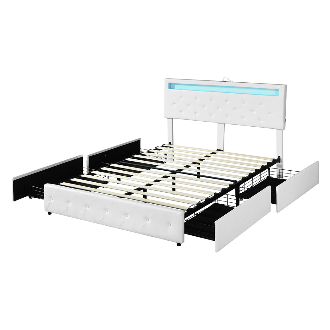 Double Bed Frame With RGB LED Lighting And 4 Storage Drawers