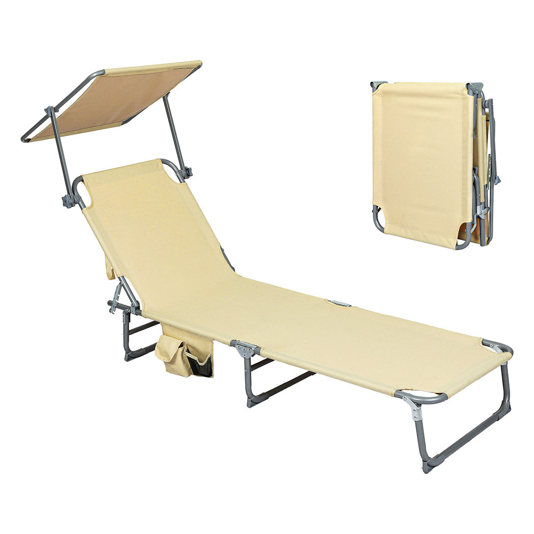 id4 - Minimalist Foldable Lounge Chairs with Canopy Khaki  Soft Cushion