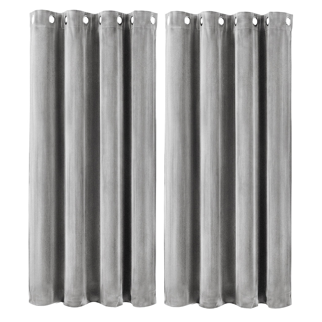 Velvet Blackout Curtains Grey 2 Panel Eyelet | Simpledeals