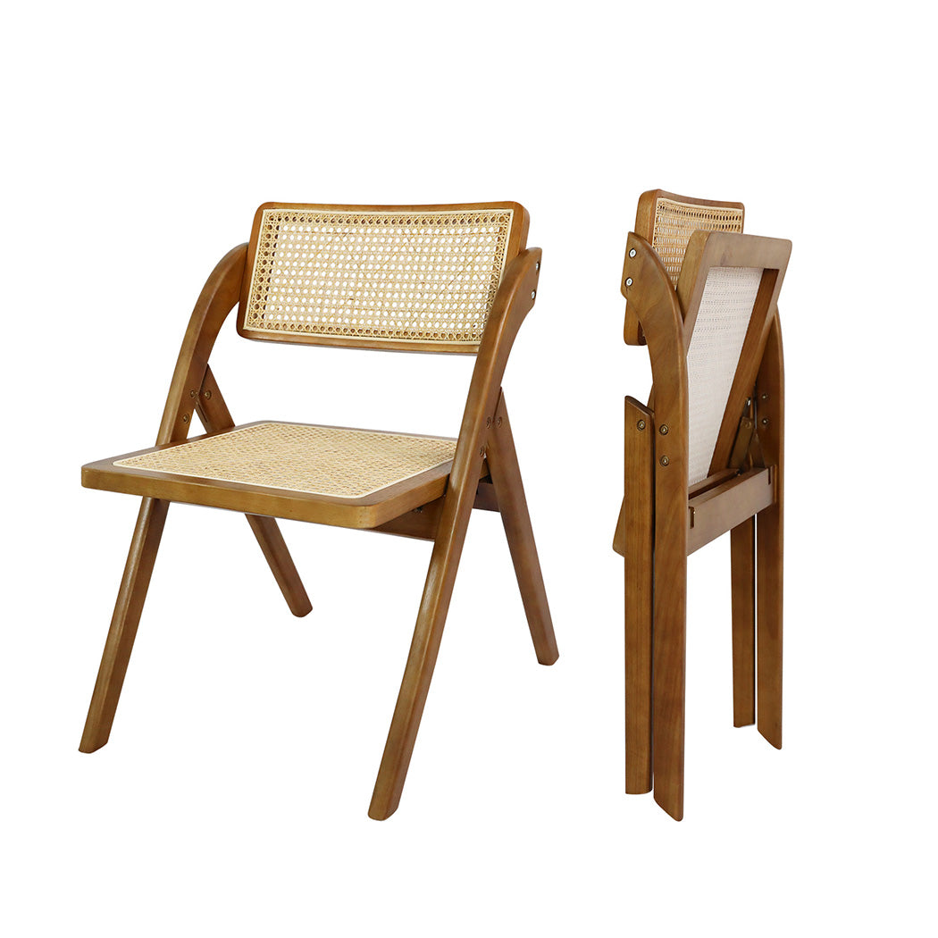 Functional 6X Foldable Rattan Dining Chairs  Wood Finish Classic