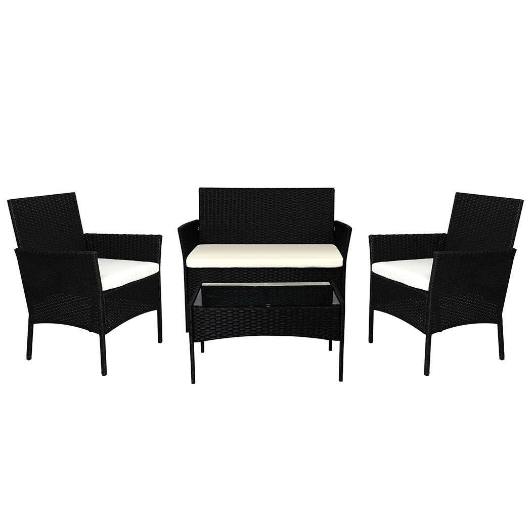 4 Pcs - 4 PCS Outdoor Furniture Setting Patio Garden Table Chairs Set Wicker Seat