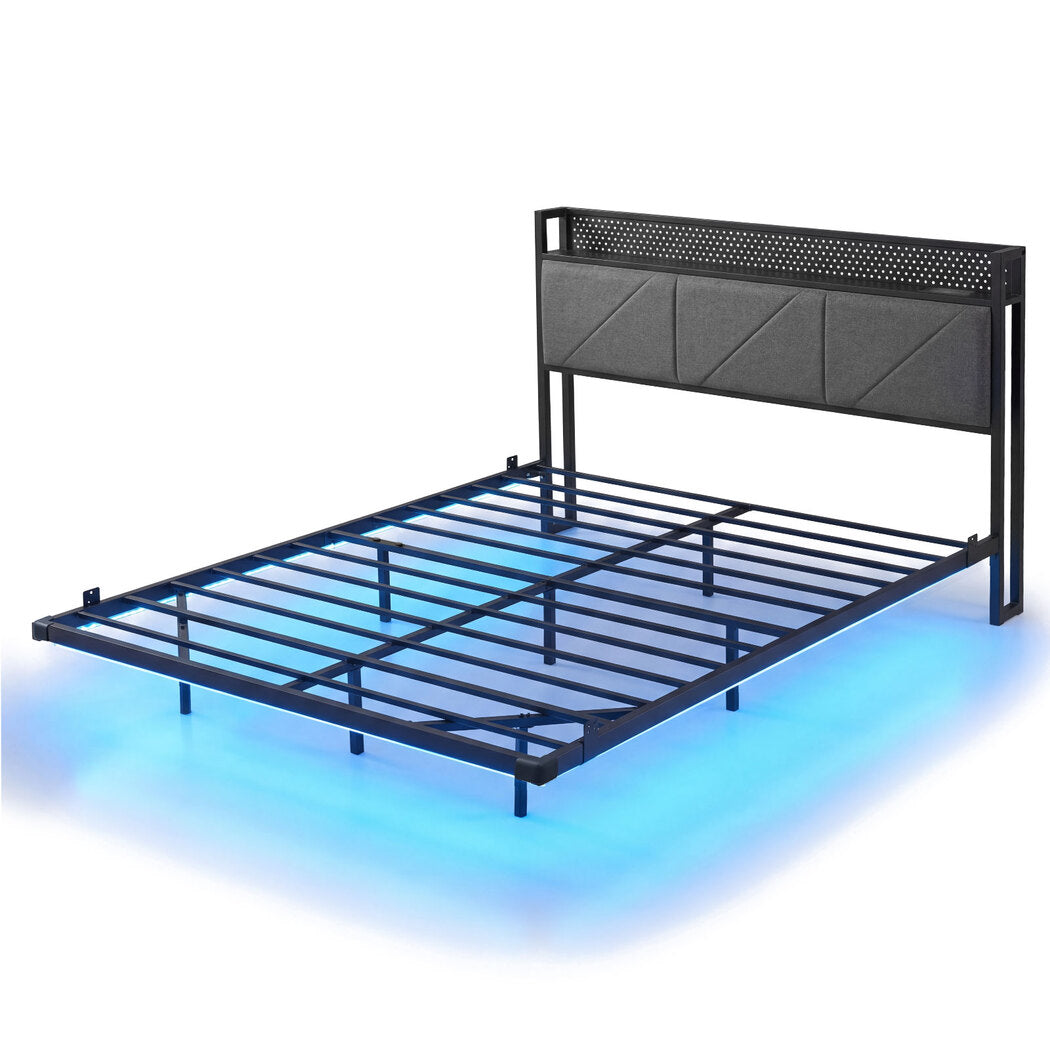 Double Bed Frame LED USB Headboard Storage | Simpledeals