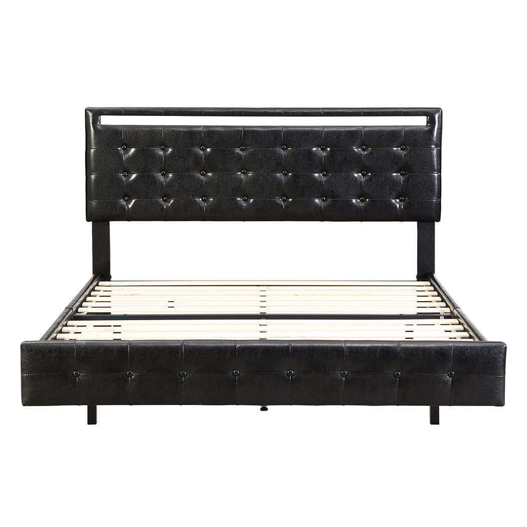 Floating Bed Frame With Headboard And LED Lights Double Mattress Base | Double