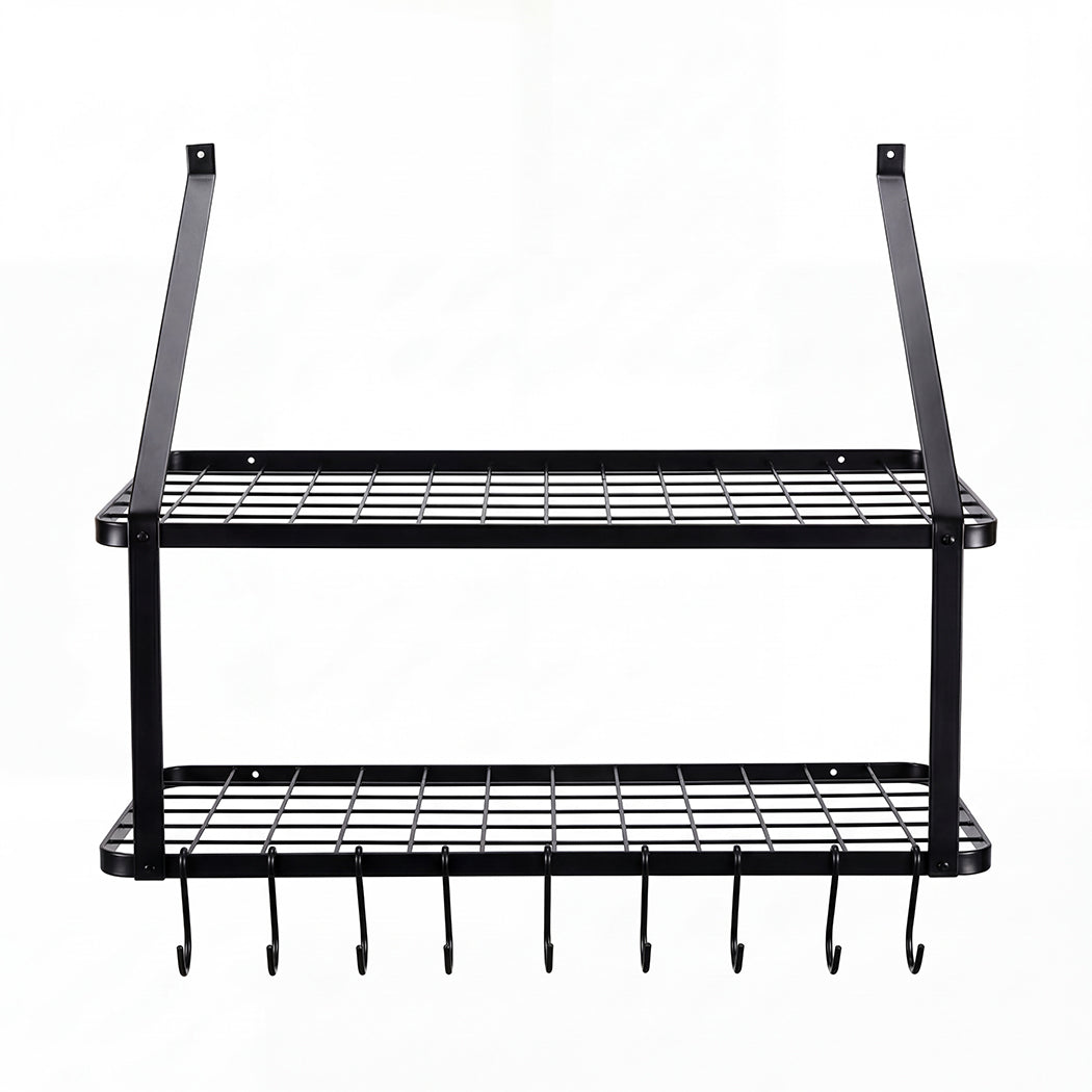 Wall Mounted Pot Pan Rack 10 Hooks Matte Black | Simpledeals