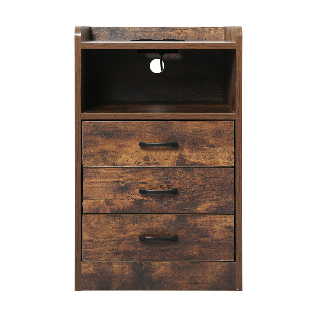 Functional Bedside Table USB Charger Outlet LED Oak  Comfortable