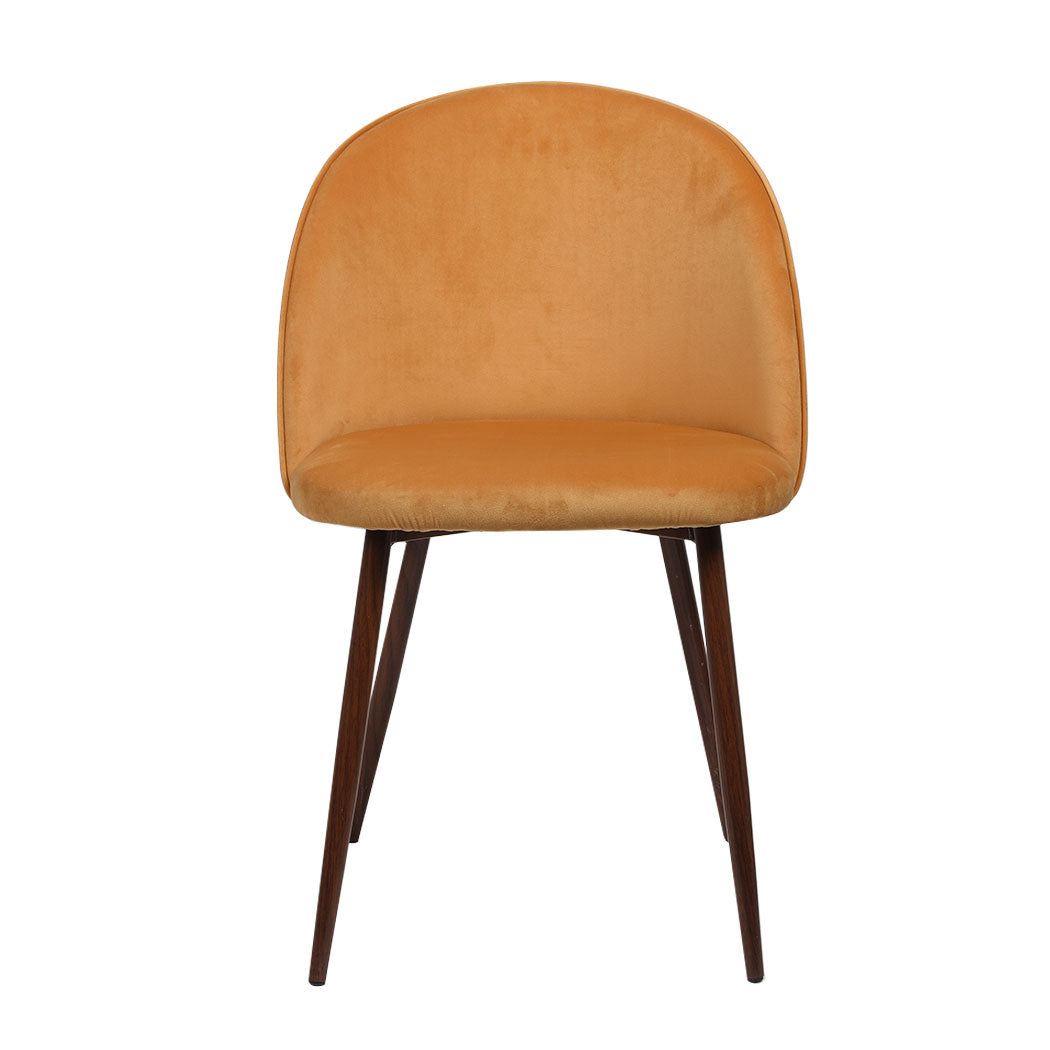 2x Mustard Velvet Dining Chairs Set Modern Upholstered Steel Leg Accent Chairs